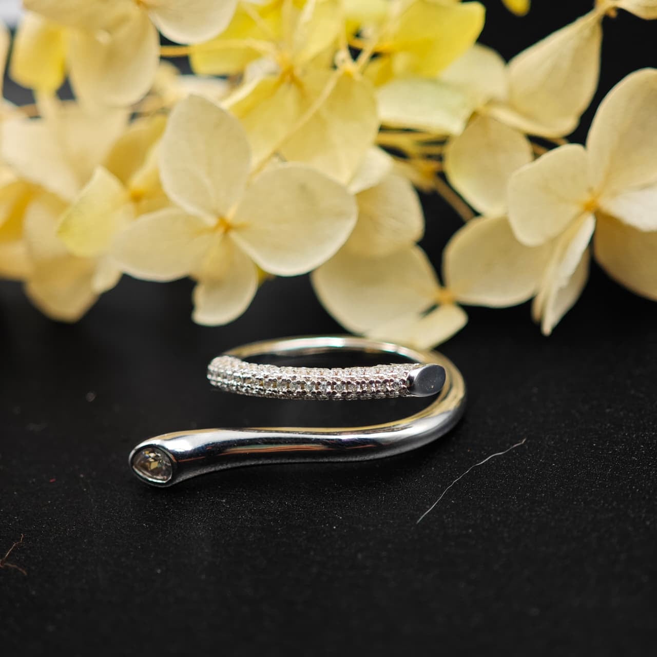 925 Sterling Silver Adjustable Zircon Wave Ring for Women | Elegant Designer Ring by Ace Jewels