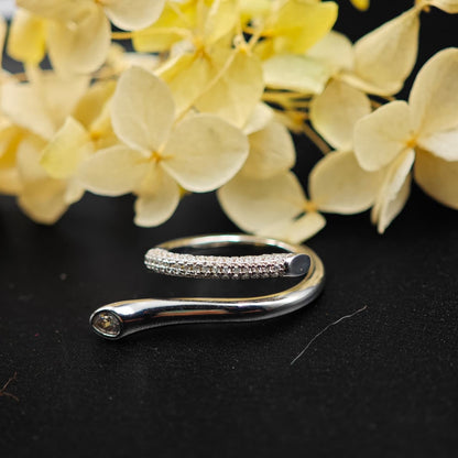 925 Sterling Silver Adjustable Zircon Wave Ring for Women | Elegant Designer Ring by Ace Jewels