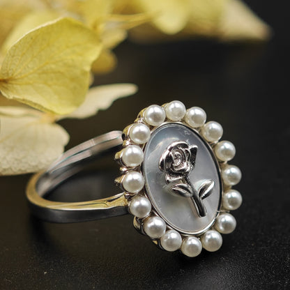 3D Silver Flower Ring with Pearl Border | Elegant 925 Sterling Silver Ring