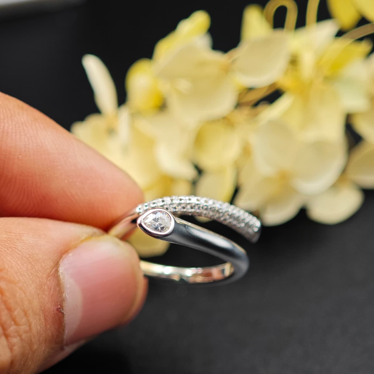 925 Sterling Silver Adjustable Zircon Wave Ring for Women | Elegant Designer Ring by Ace Jewels